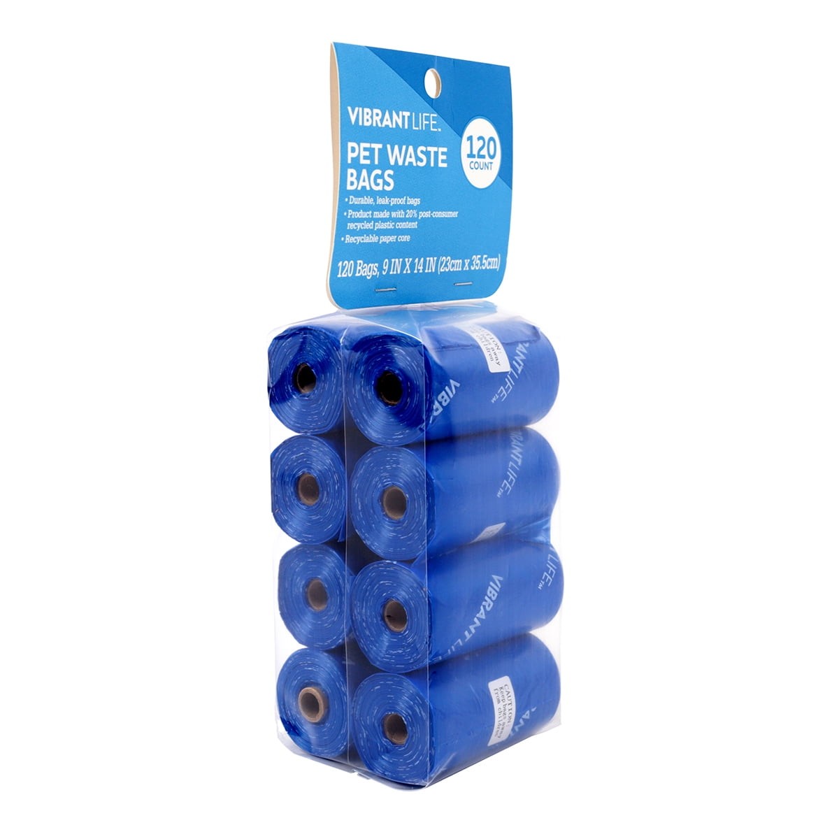 Vibrant Life Dog Waste Bags Refills 9″ x 14″, Total 120 Count on 8 Rolls – Blue