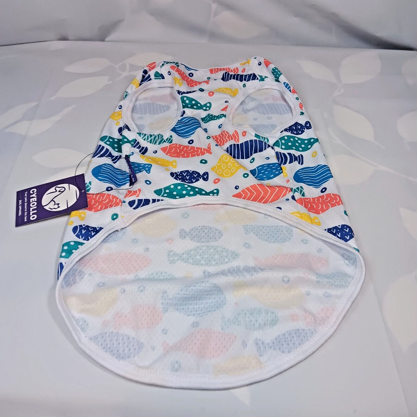 Dog T-Shirt Cyeollo Size XL Multicolor Fish Print Doggy Tee Short Sleeve NIP