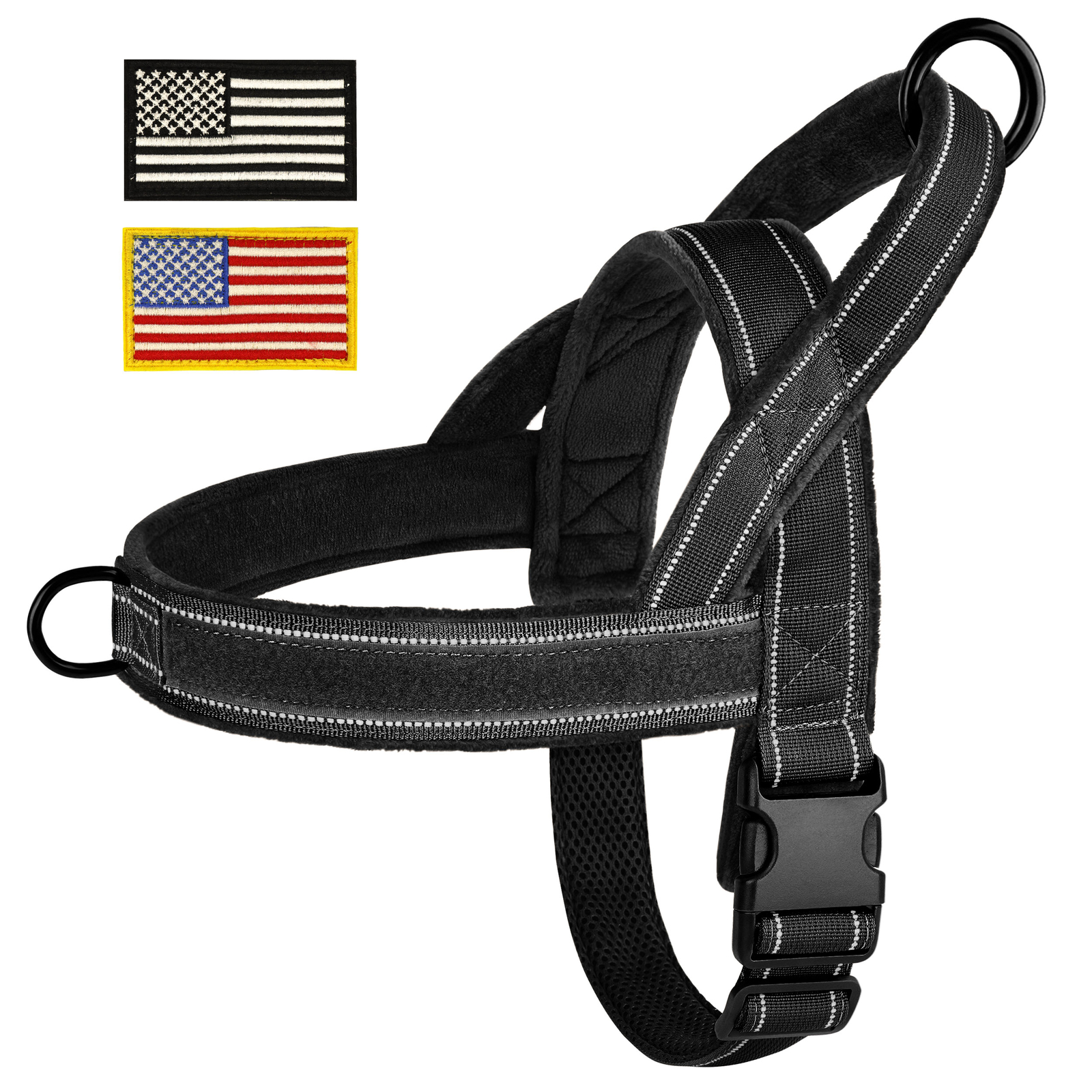 Tactical No Pull Dog Harness Reflective Soft Flannel Padded Pet Vest with Flags