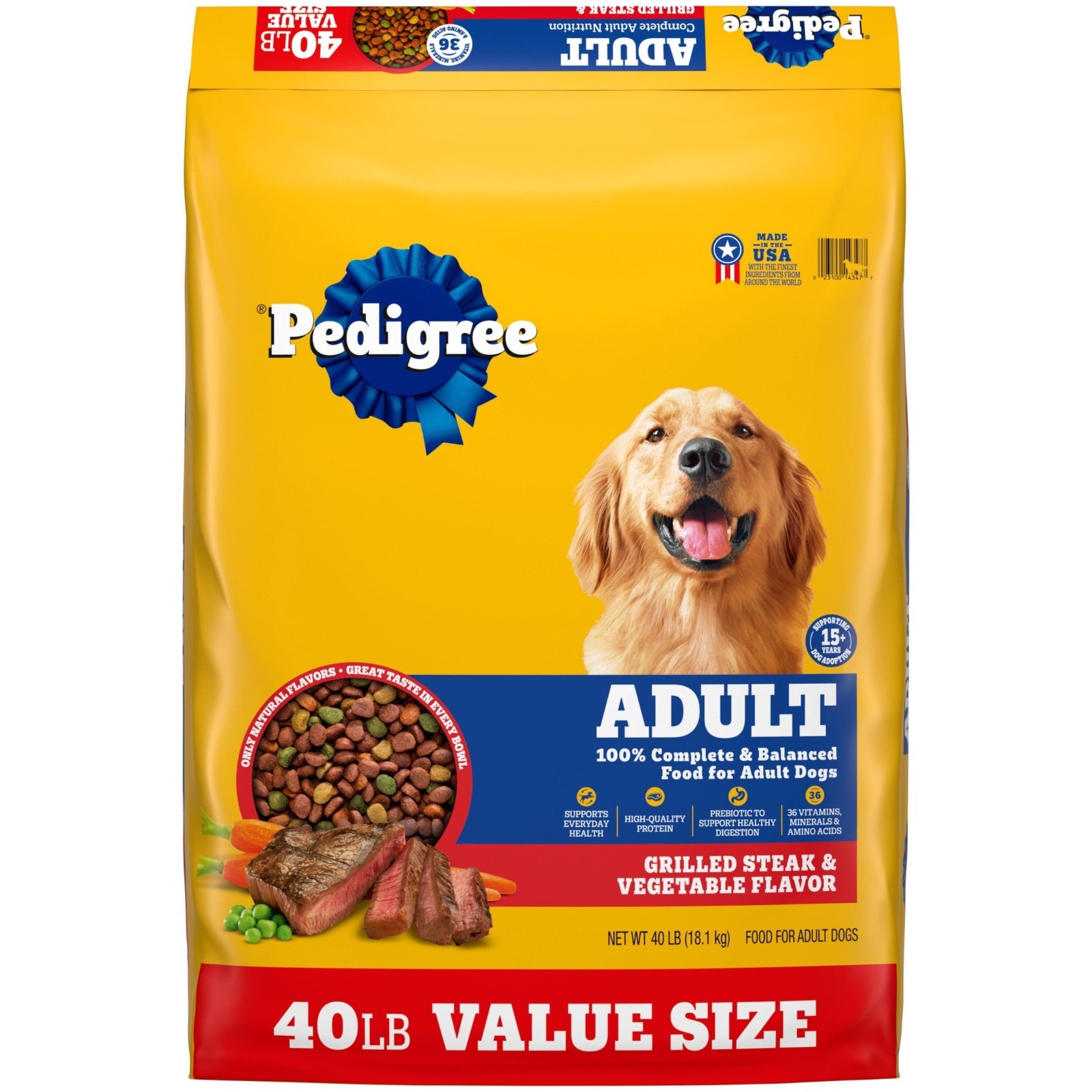 Pedigree Complete Nutrition Adult Dry Dog Food, Steak & Vegetable Flavor, 40 lb