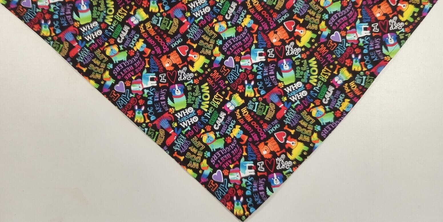 Dog Bandana/Scarf, Paw Prints, Hearts, Bones, Black, Red, Blue, XS, S, M, L