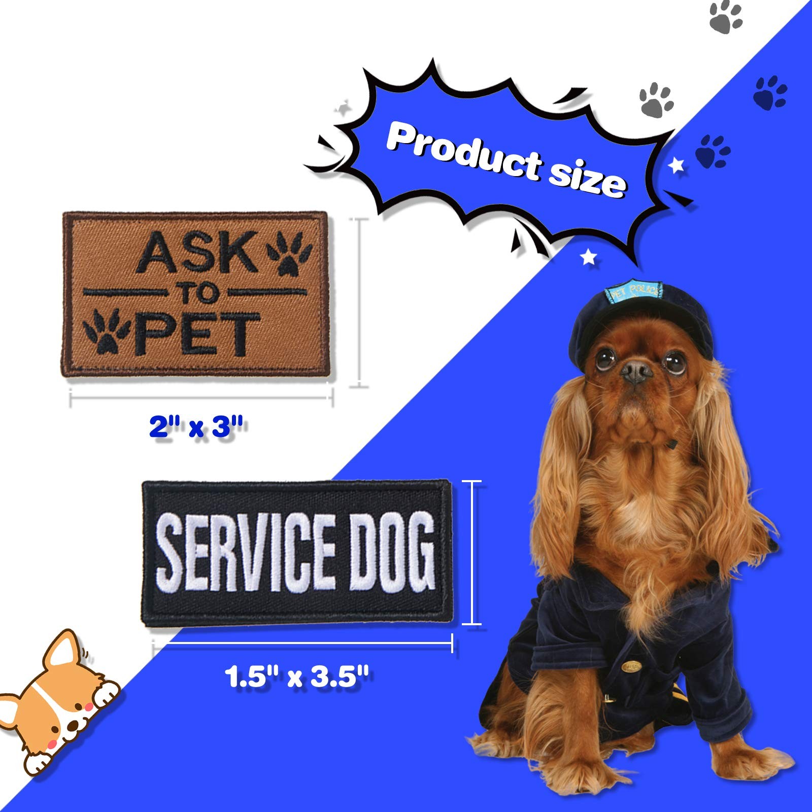 10 Pieces Service Dog 2 inch x 3 inch, 1.5 x 3.5 Multicolor