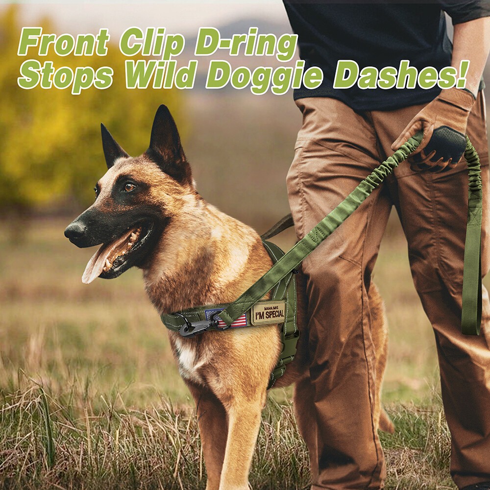 Tactical No Pull Dog Harness Reflective Soft Flannel Padded Pet Vest with Flags