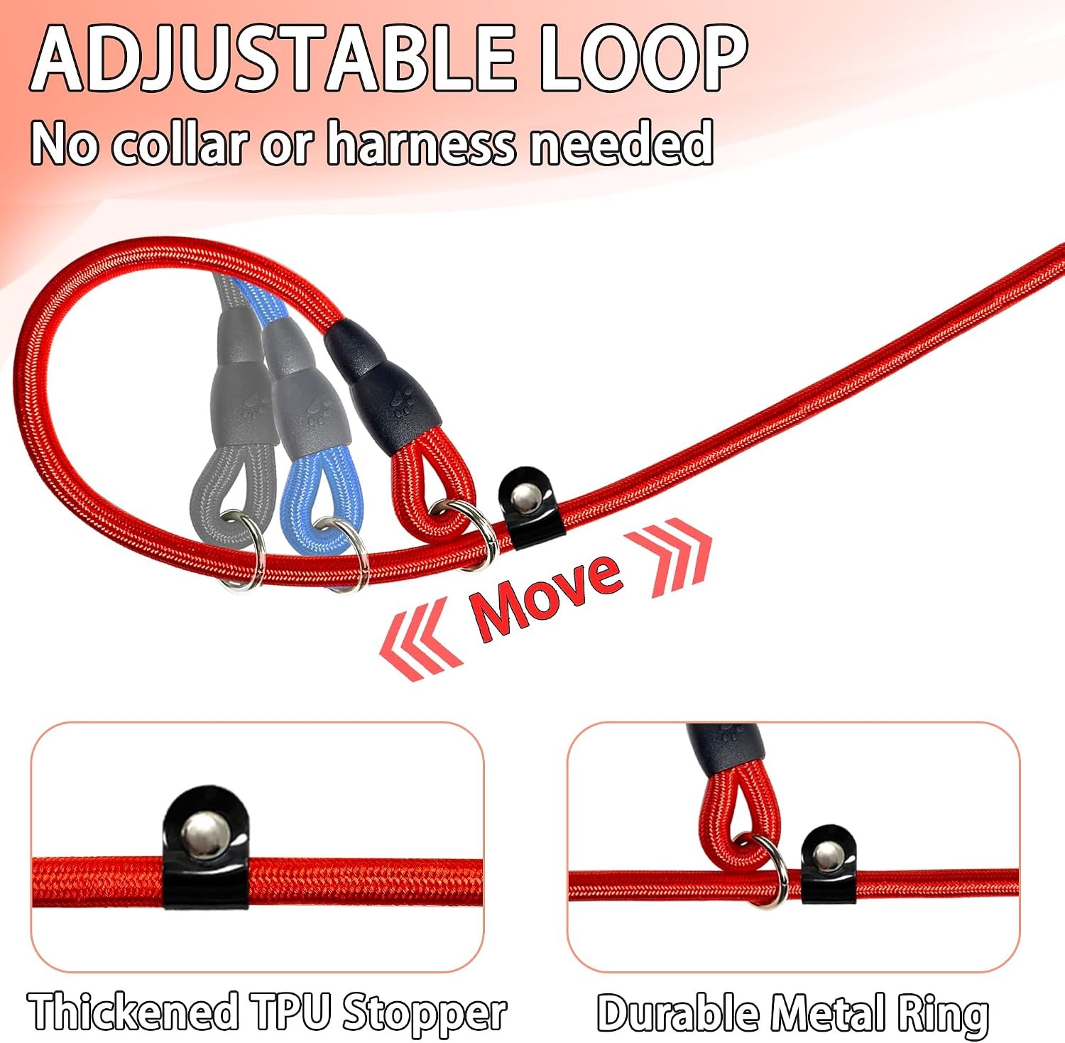 Upgraded Dog Slip Lead (3-Pack) Adjustable Nylon Lead for Dogs (Red/Black/Blue),