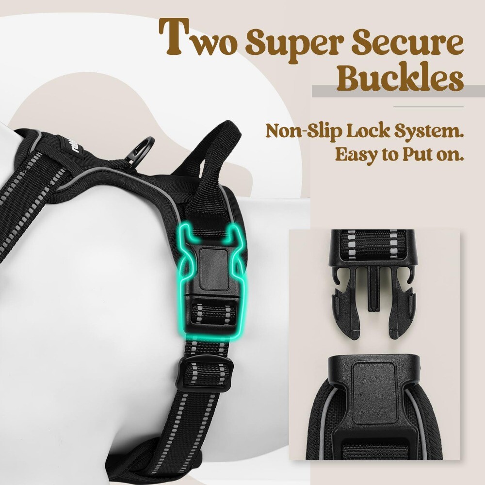 rabbitgoo Dog Harness with 2 Leash Clips No-Pull Reflective Vest for Large Dogs