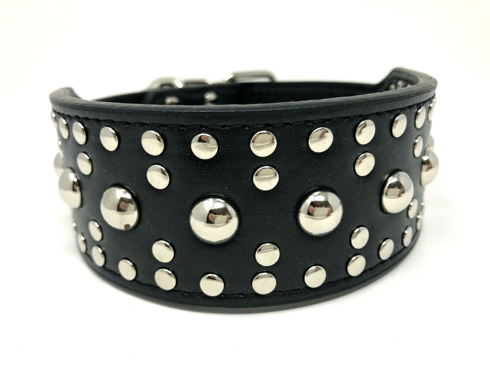 Dog Collar Studded Rivet Adjustable Faux Leather 2″ wide S M L XL 13 Colors
