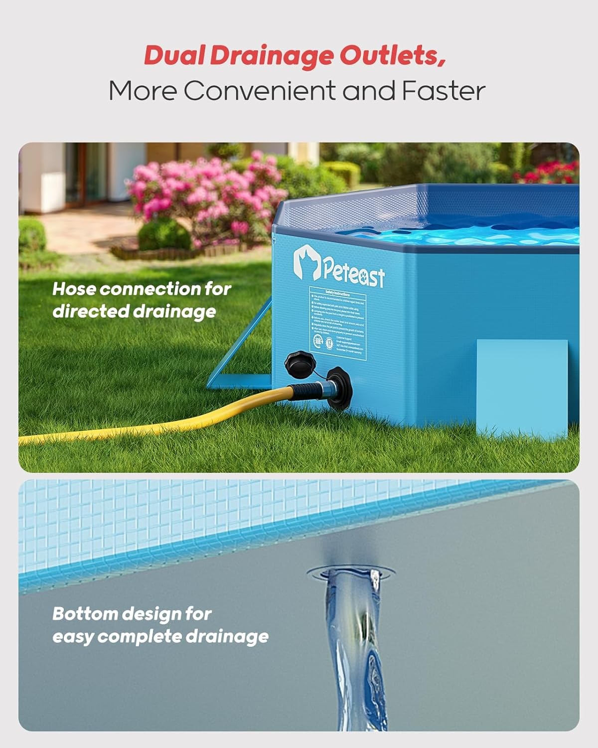 Foldable Dog Pool – Extra Large 71″ X 39″ X 12″ Hard Plastic Portable Pet Bath T