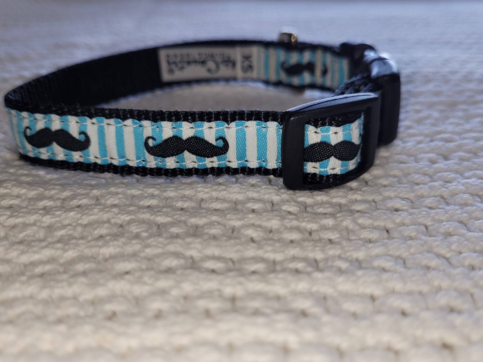 Up Country White And Blue Dog Collar Mustaches Adjustable Made In USA Xtra Small