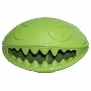 Jolly Pets Monster Mouth 4 inch Green Treat Hiding Rubber Toy for Dogs