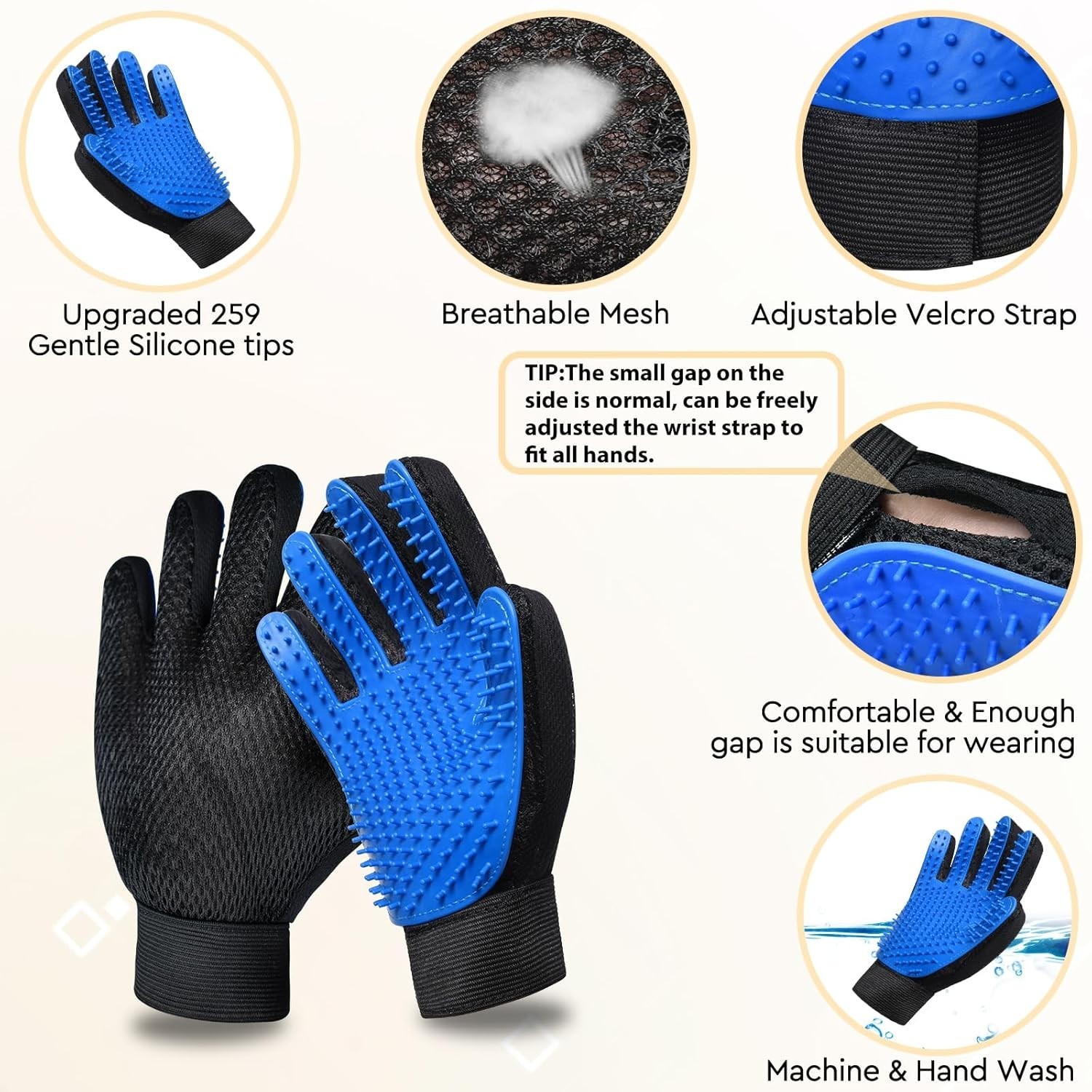 Pet Grooming Glove Dog Cat Hair Remover Brush Deshedding Massage Mitt Reusable