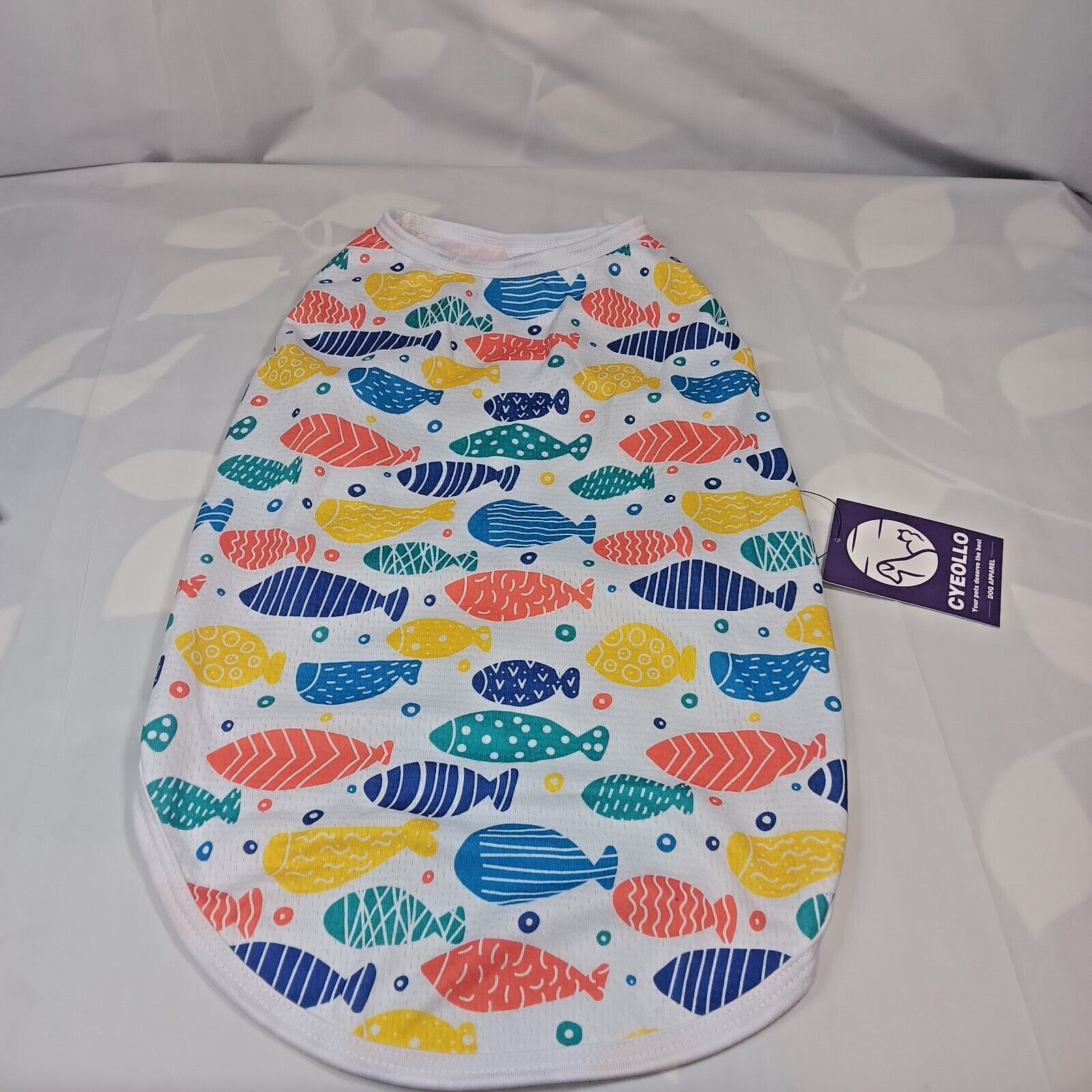 Dog T-Shirt Cyeollo Size XL Multicolor Fish Print Doggy Tee Short Sleeve NIP