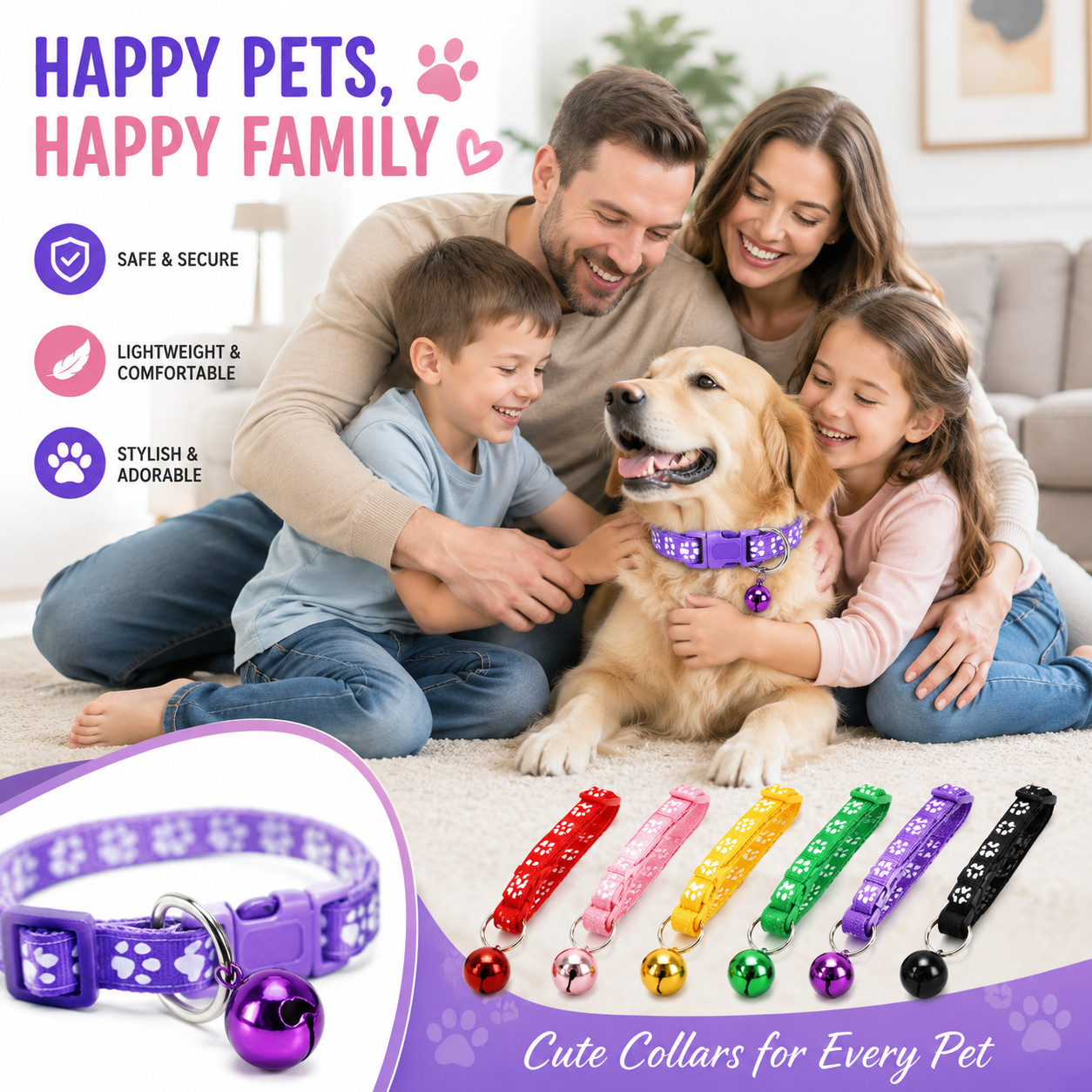 Reflective Nylon Cat Collar with Bell Adjustable Safety Collar for Cats & Dogs
