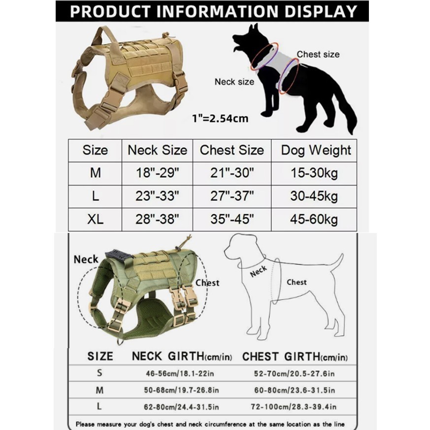 Military Tactical Dog Harness No-pull Heavy Duty MOLLE Training Service Dog Vest
