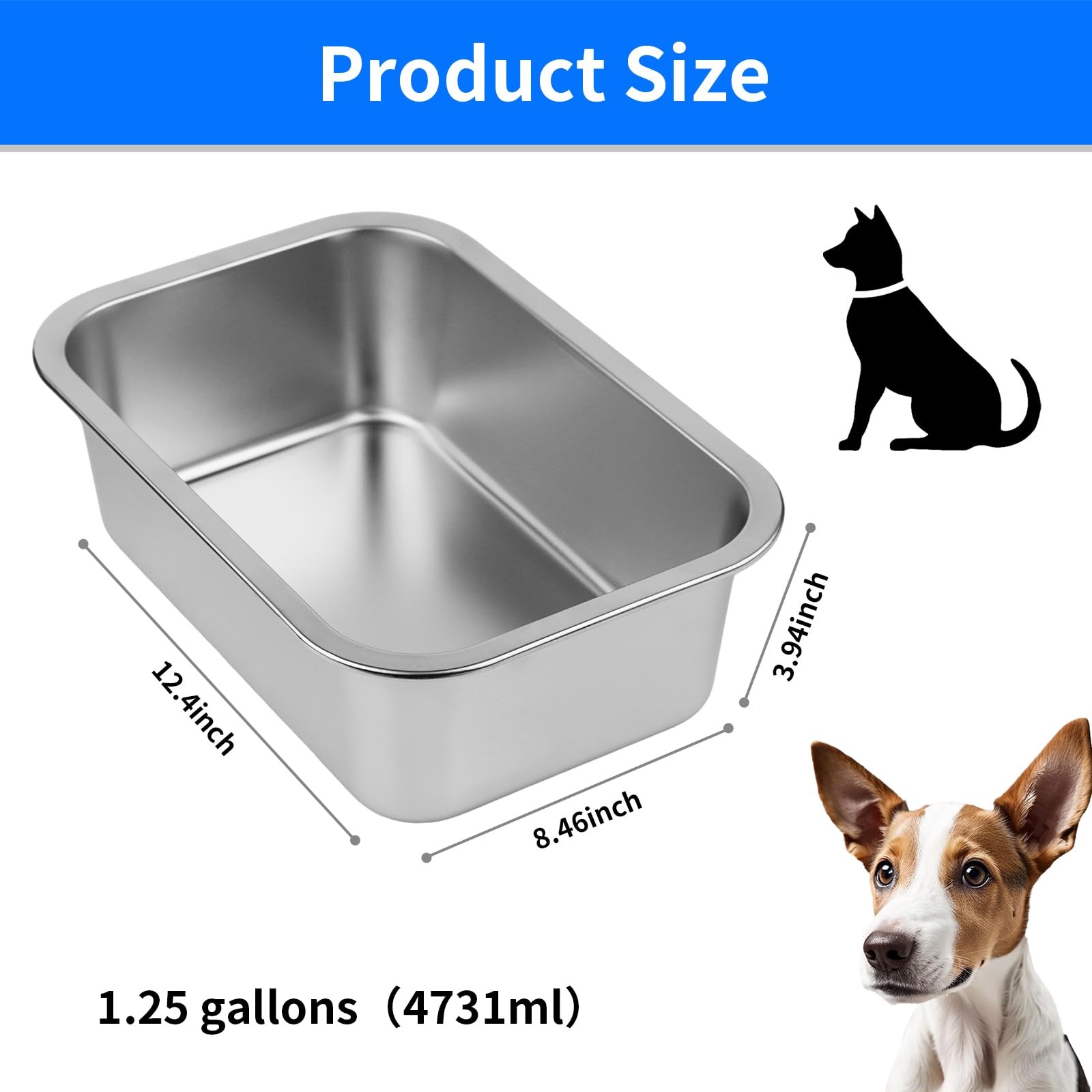 Ohtomber Stainless Steel 1.25 Gallons Large Dog Water Bowl Metal Pet Dog Wate…