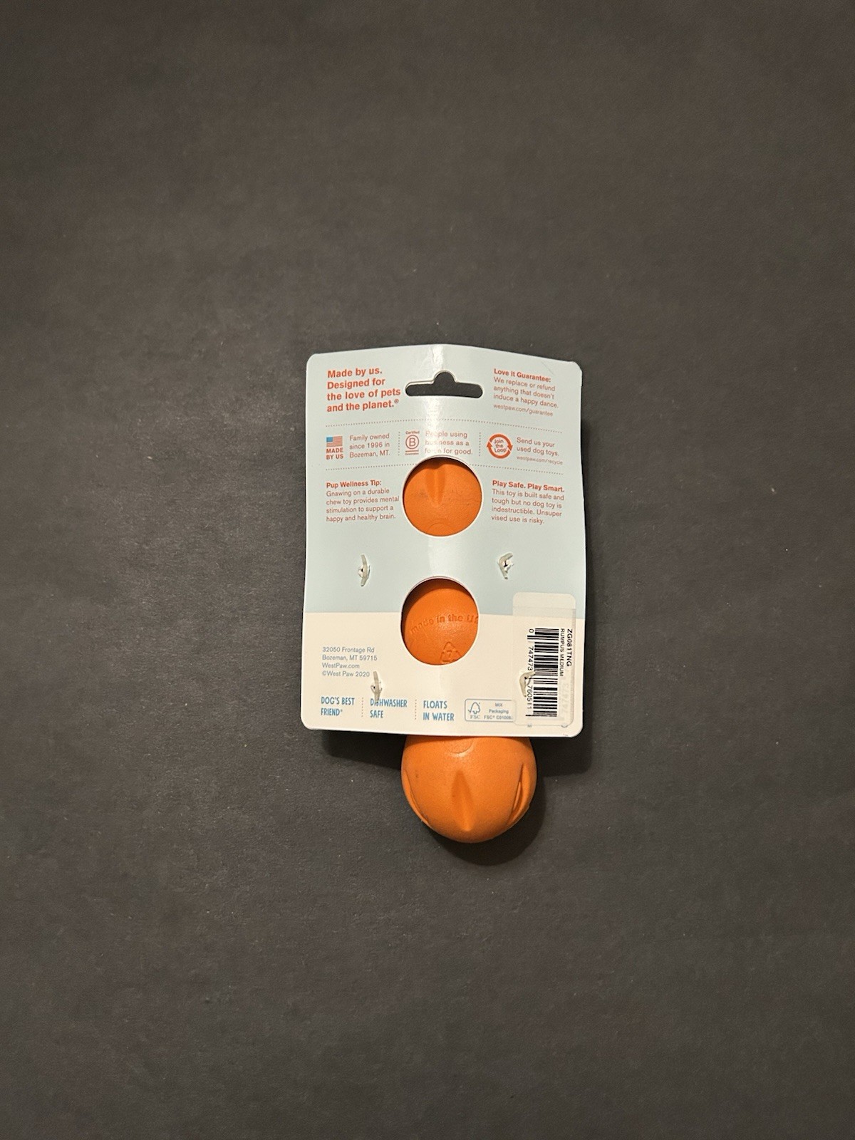 West Paw Rumpus Orange Dishwasher Safe Chew Toy for Dogs