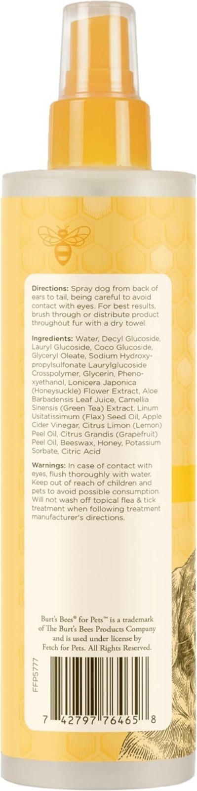 Natural Detangling Spray for Dogs, Lemon & Linseed Oil, 10 oz – Irritation-Free