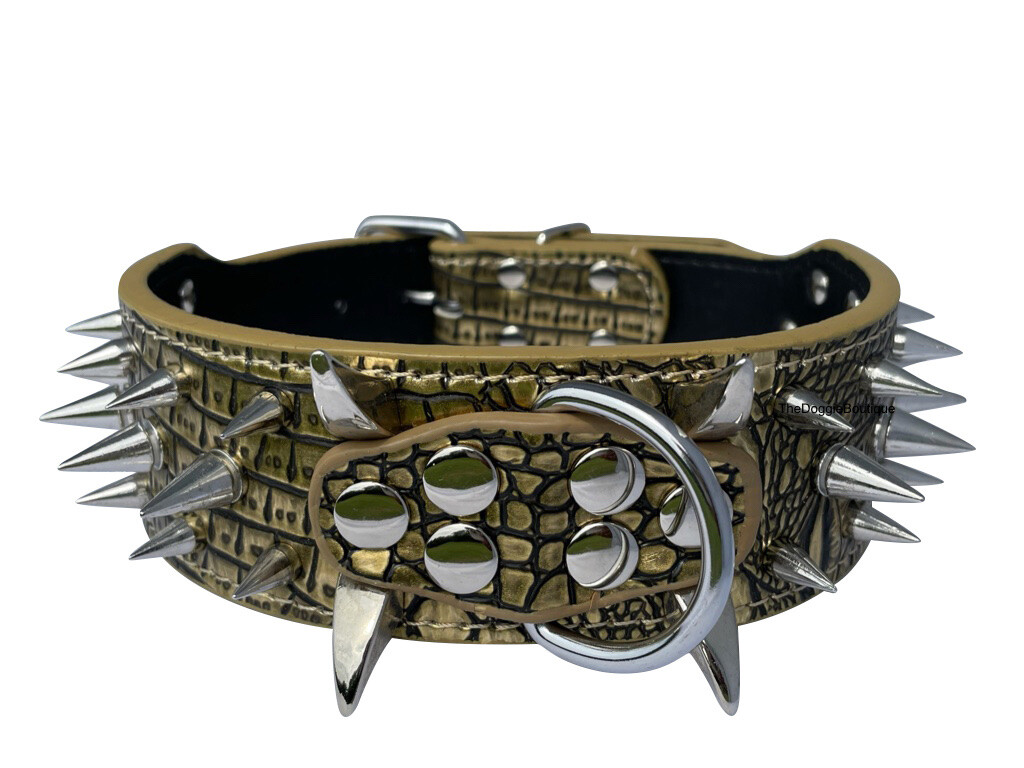 Dog Collar Sharp Spikes Spike Rivet Adjustable PU Leather 2″ wide S M L XL