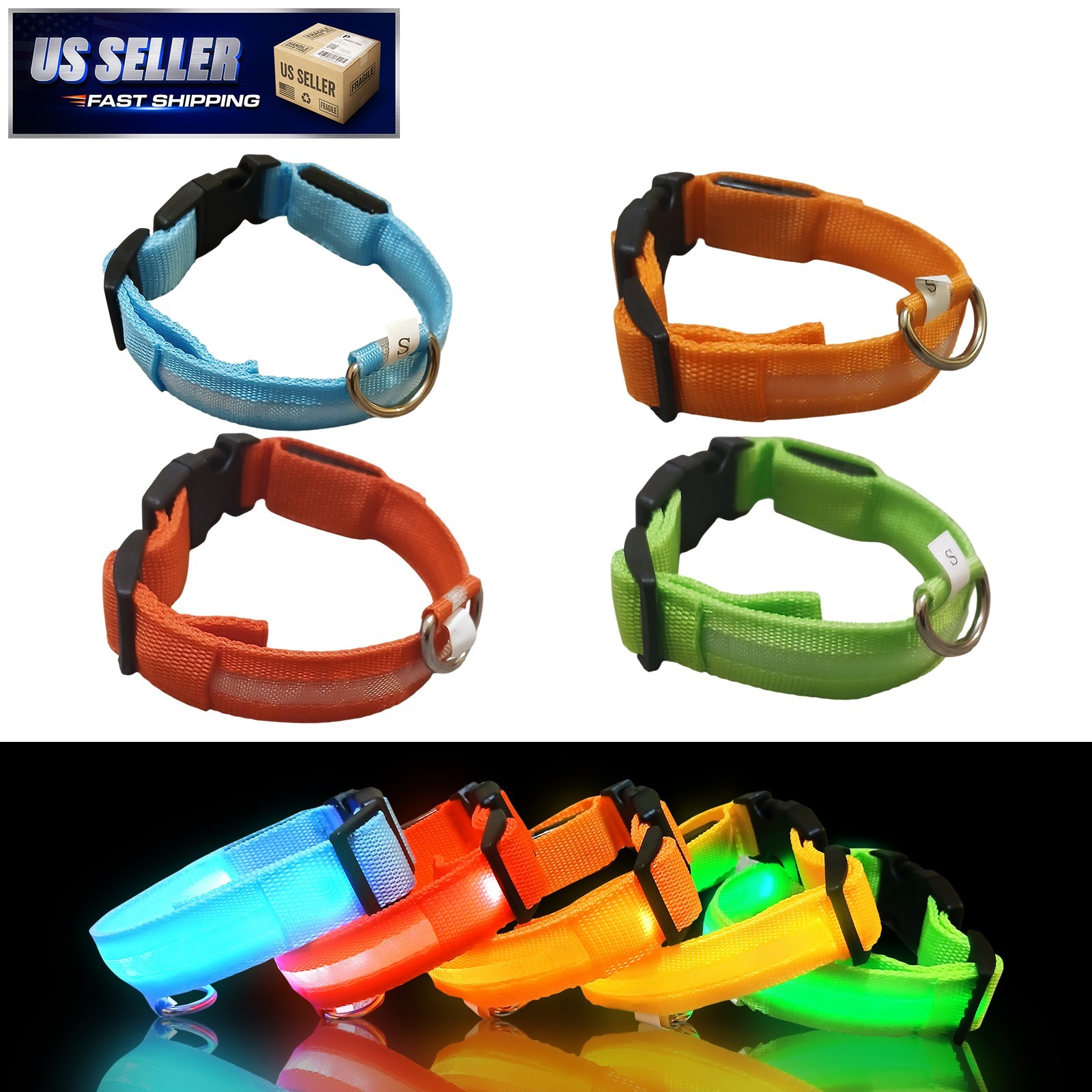 Adjustable LED Dog Collar Light Up Blinking Night Safety Nylon Waterproof