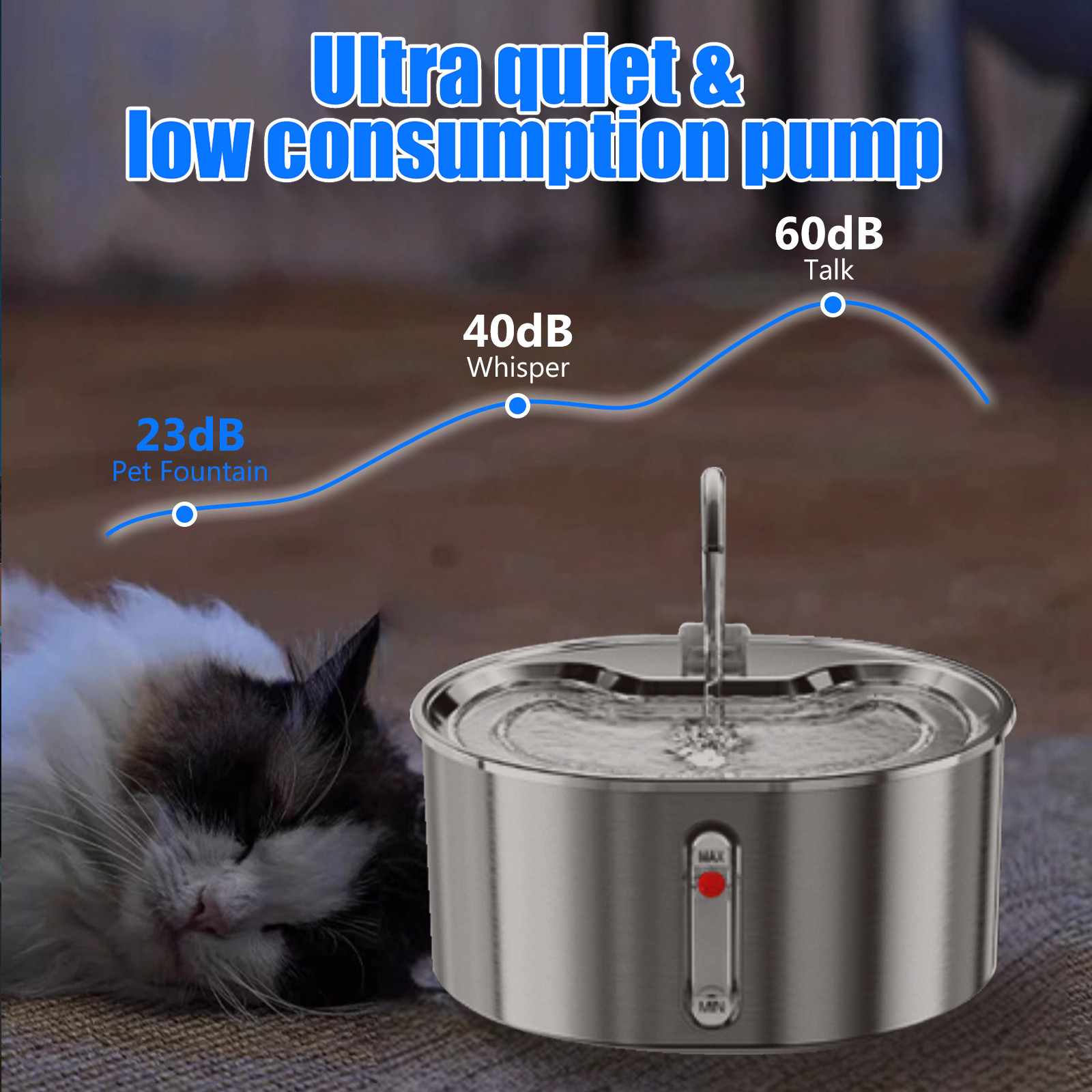 Cat Water Fountain Stainless Steel 108Oz/3.2L Corded Pet Water Dispenser