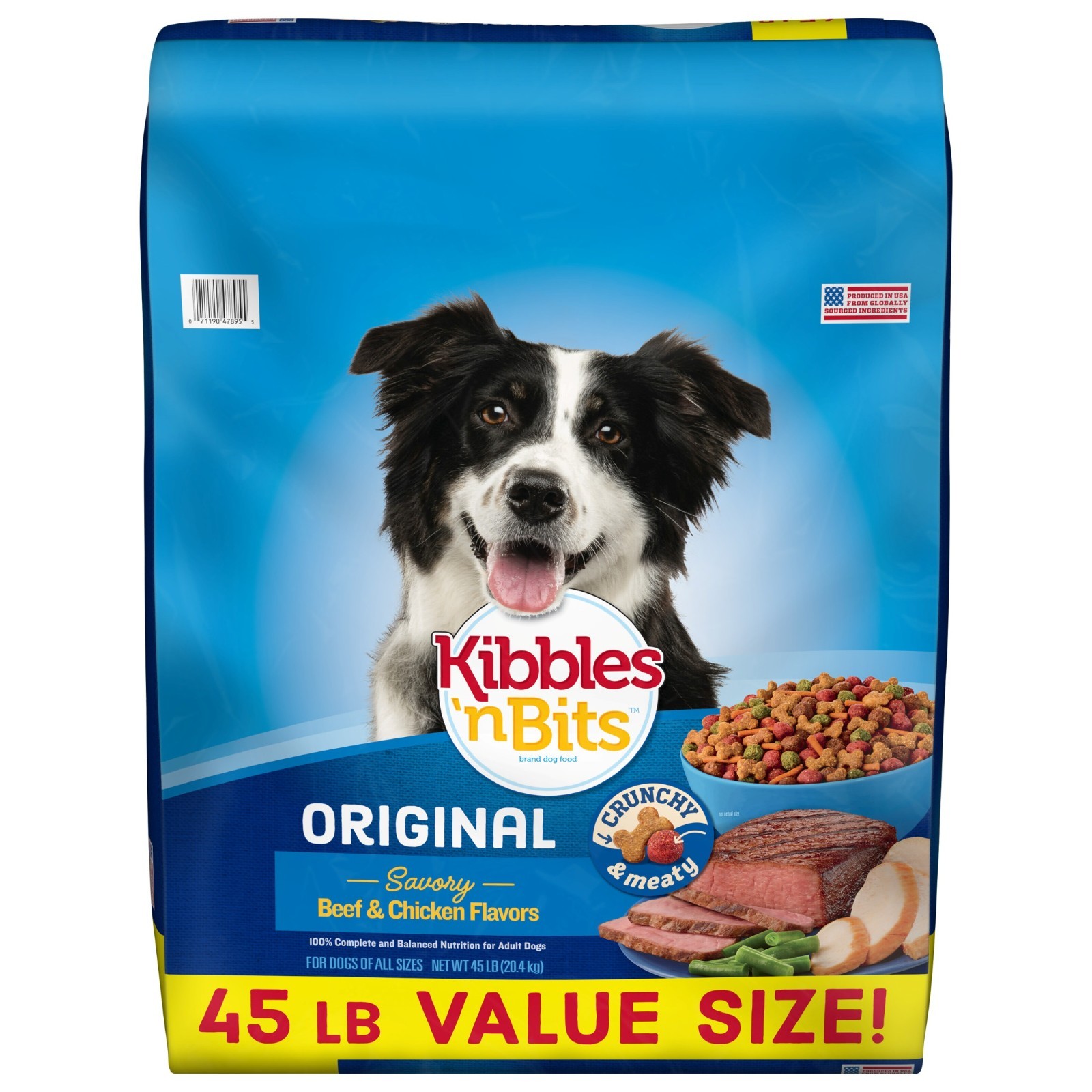 Kibbles ‘n Bits Dry Dog Food, Original Savory Beef & Chicken Flavors, 45 lb. Bag