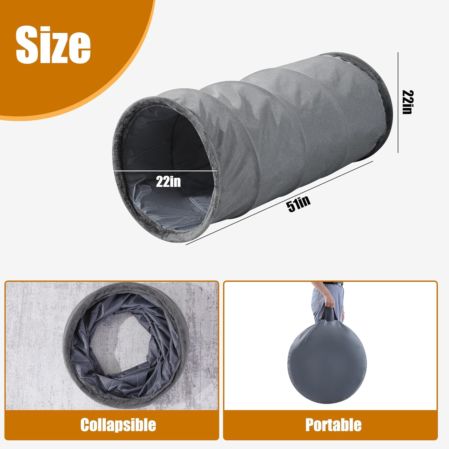 Extra Large Dog Tunnel for Large Dogs, Cats & Adults, Jumbo 22X22X51 Inches, Col