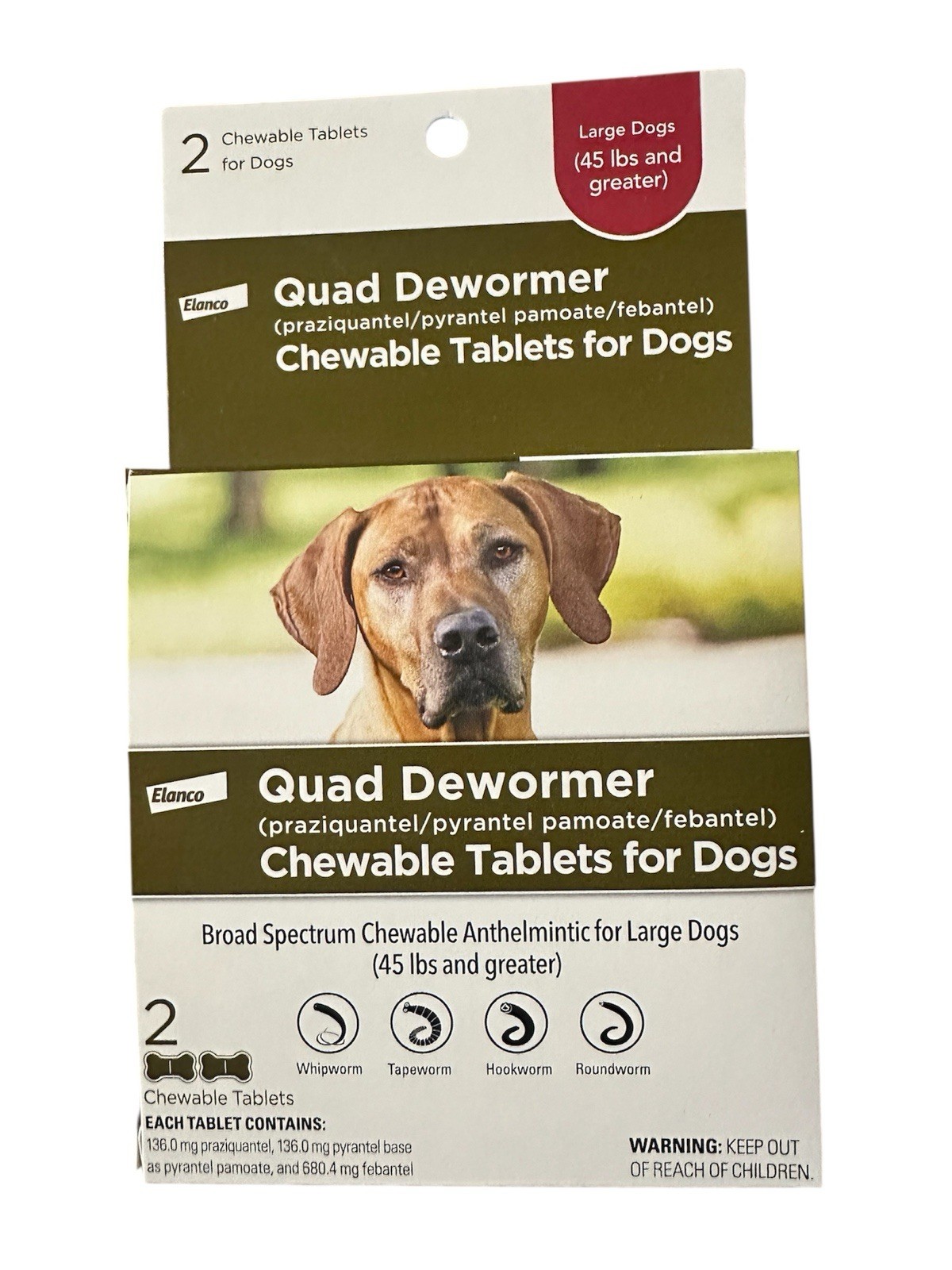 Elanco Quad Dewormer Chewable Tablet For Large Dogs 2 Chewable Tablets 3429