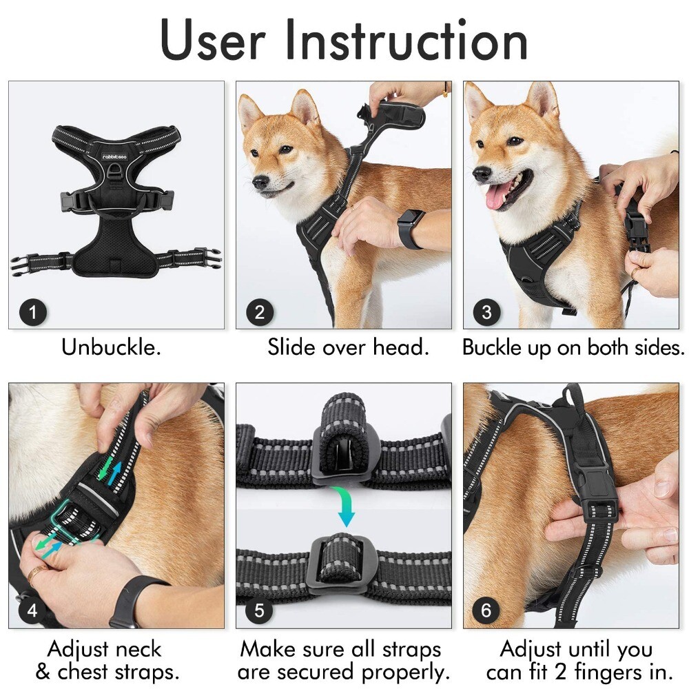 rabbitgoo Dog Harness with 2 Leash Clips No-Pull Reflective Vest for Large Dogs