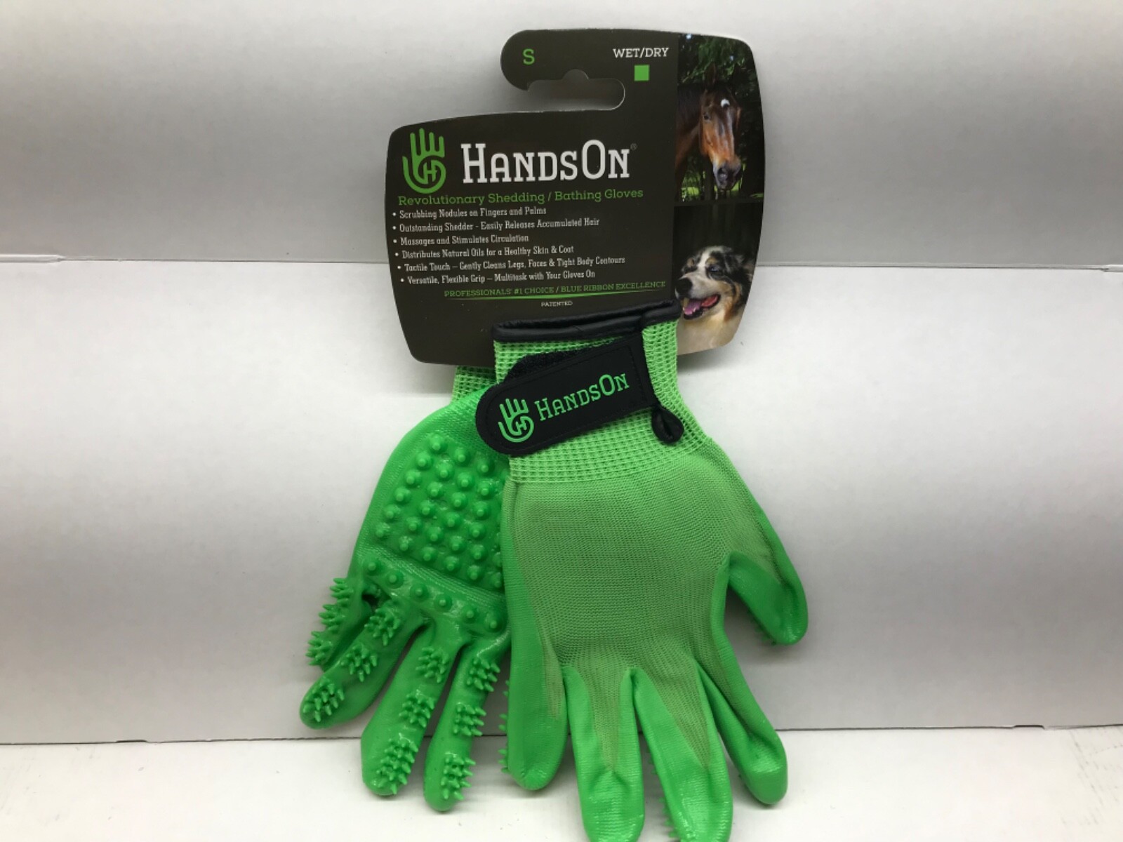 Hands On Wet/Dry Grooming Shedding Bathing Gloves for Pets Sized Small Green