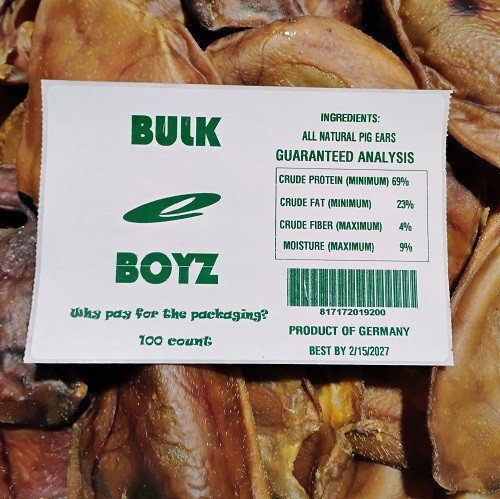 Bulk E Boyz All Natural Slow Roasted Jumbo Pig Ears 100 Ct Package