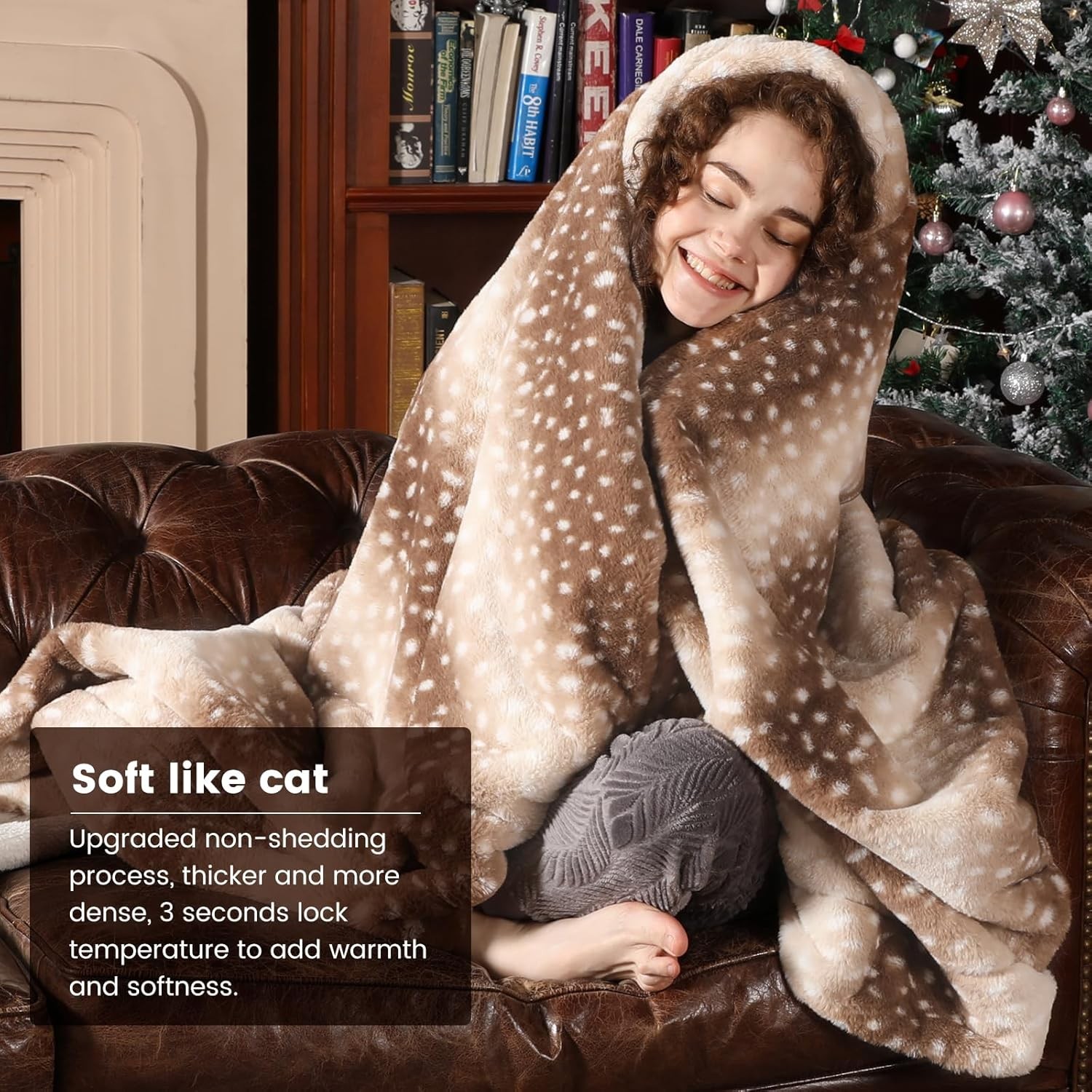 Faux Fur Blanket with Moose Print Waterproof Pet Blanket Size: 50×60 inches