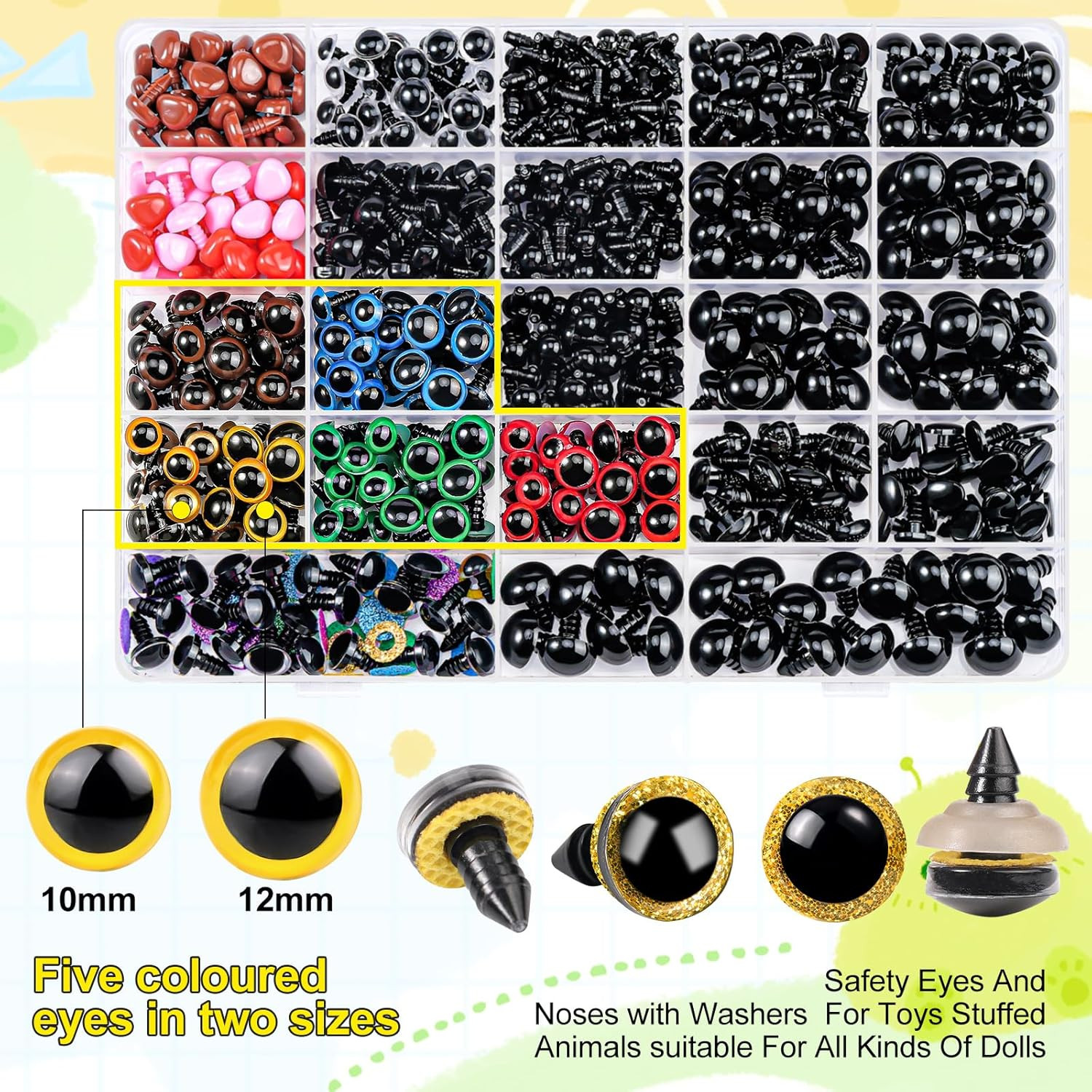 1100PCS Safety Eyes and Noses, Amigurumi Safety Eyes for Crocheting, Colorful Do
