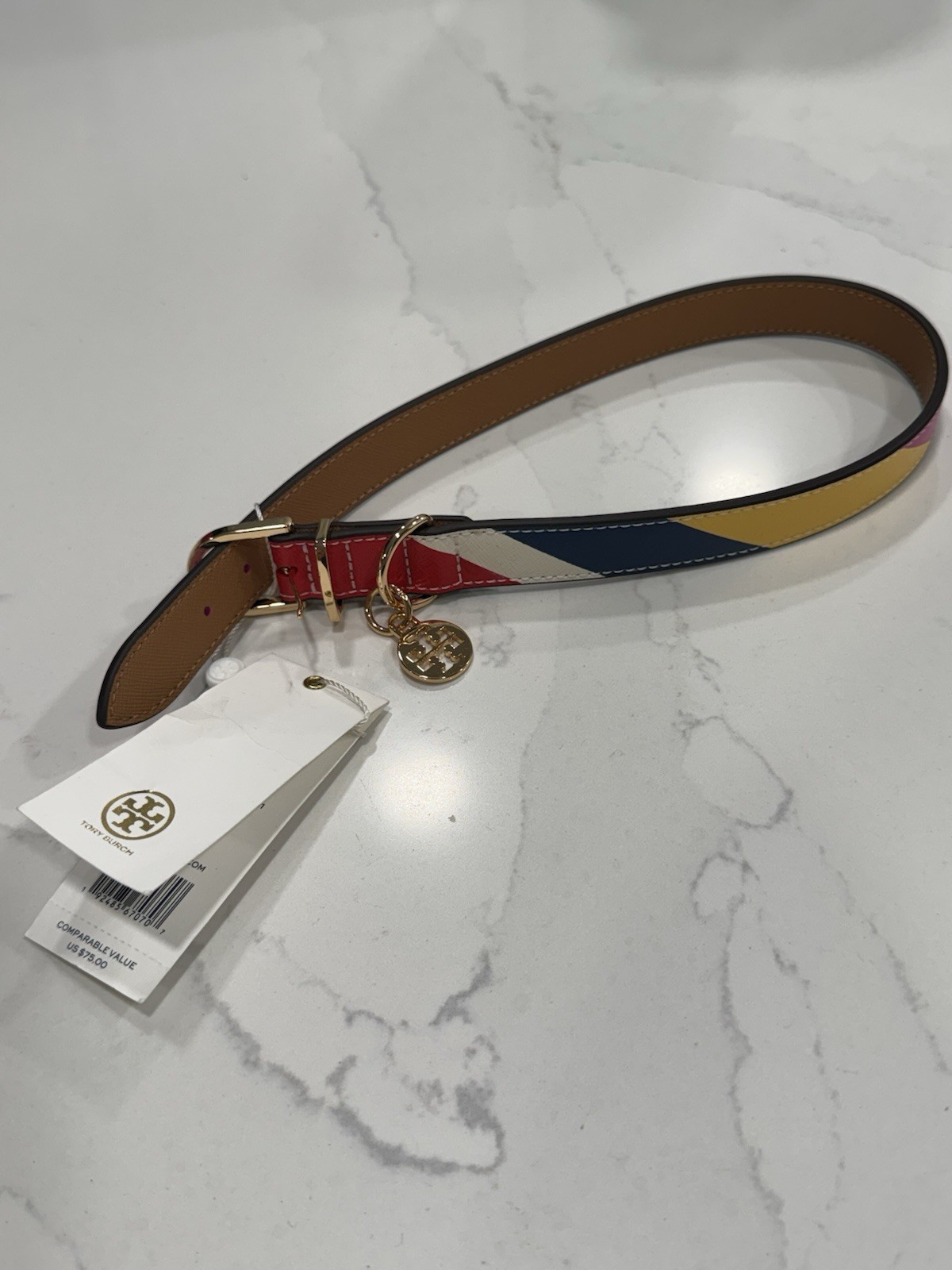 Tory Burch Multi Striped Dog Collar M/L