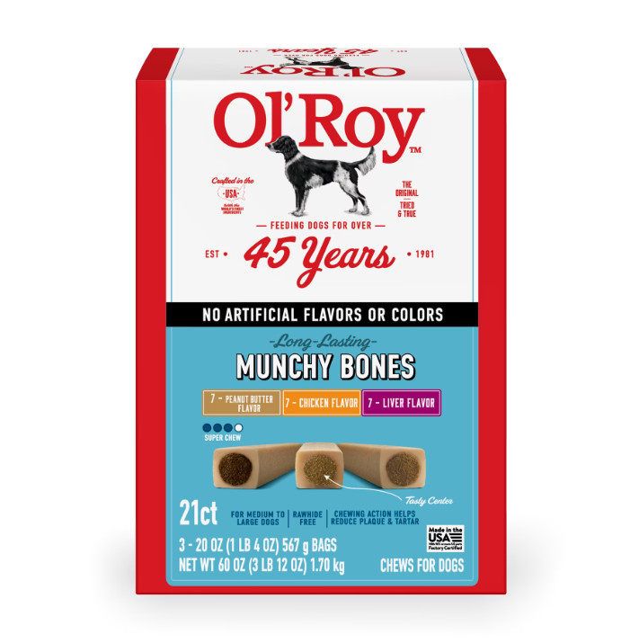 2 Box Ol’ Roy Munchy Bone Dog Treats, Variety Pack, 60 oz, 21 Count Box