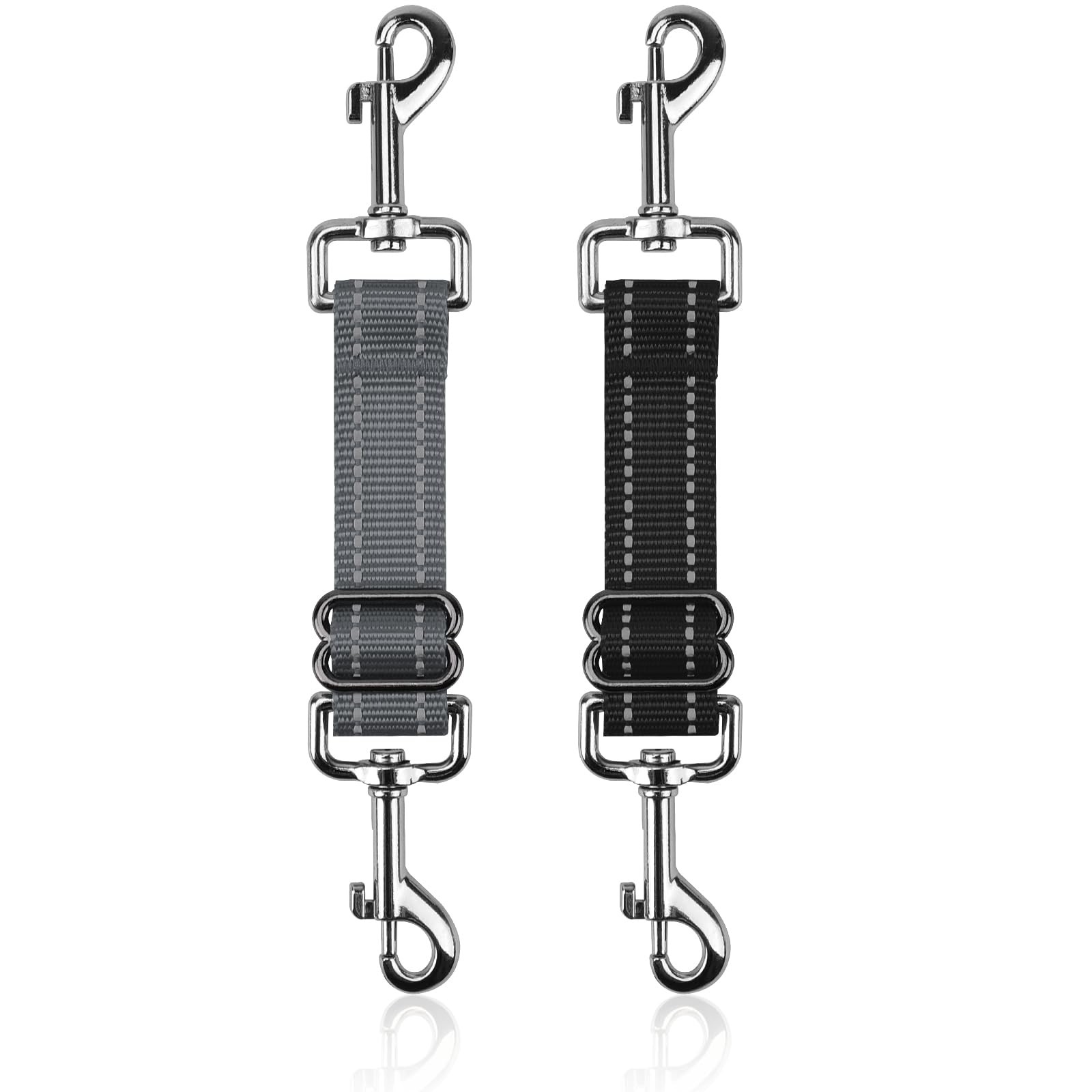2 Pack Reflective Dog Collar Backup Clips Adjustable Safety Leash Connector