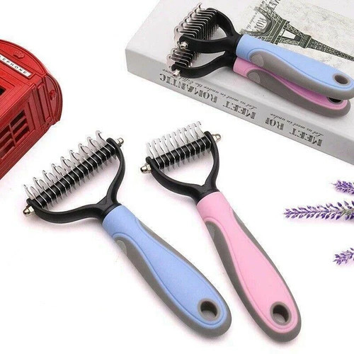 Professional 2-Sided Pet Grooming Brush & Undercoat Rake – Dog & Cat Deshedding
