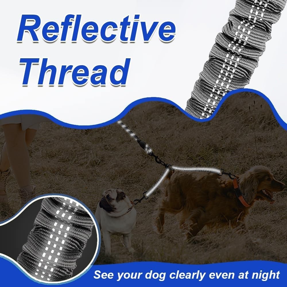 High-Performance Bungee Double Dog Leash, Tangle Resistant, for Medium & Large