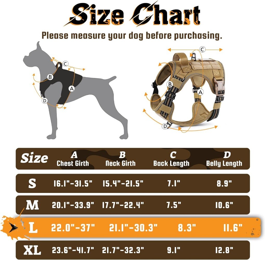 rabbitgoo Military Tactical No Pull Dog Harness with Handle Adjustable Training