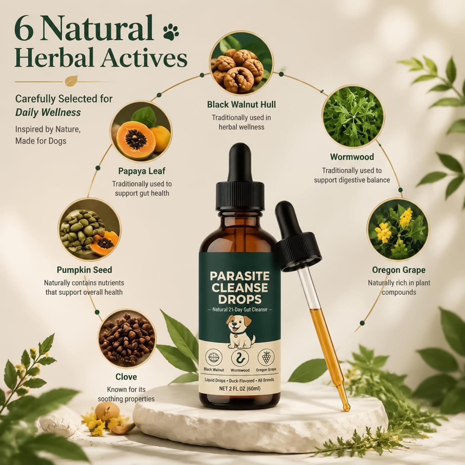 3 Pack Parasite Cleanse Drop Six Natural Herbal Actives Applicable to All Dogs
