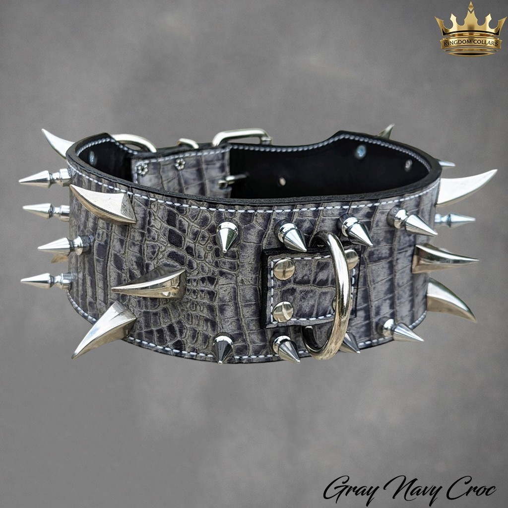 Custom Italian Leather Spiked Dog Collar 3″ Dragon Claws Tree Spikes Handmade