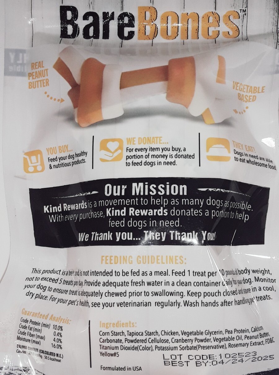 Lot of 2 packs Kind Rewards Peanut Butter Flavor No-Rawhide Bones Dog Treats 8pc