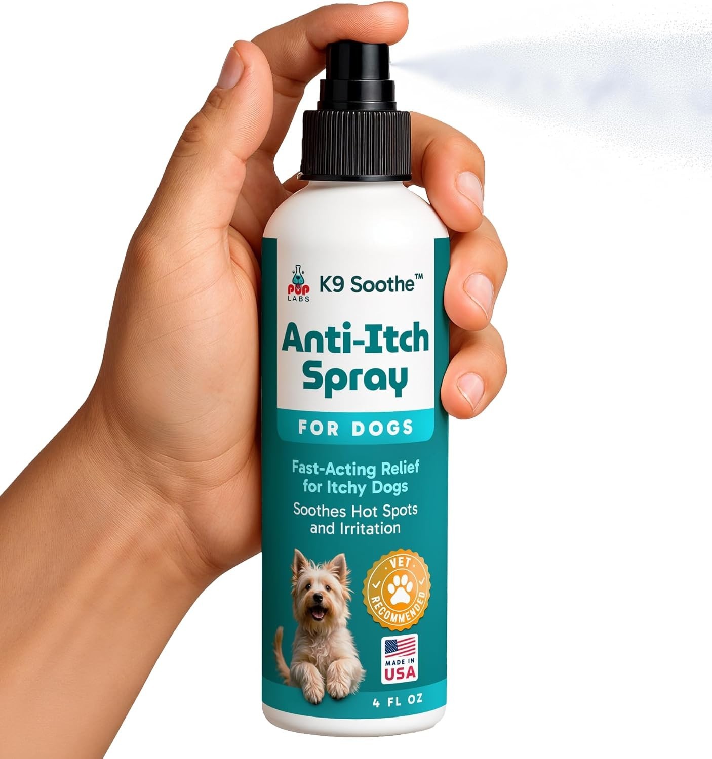 Pup Labs K9 Soothe anti Itch Spray for Dogs with Aloe, Rose, & Coconut, 4 FL OZ