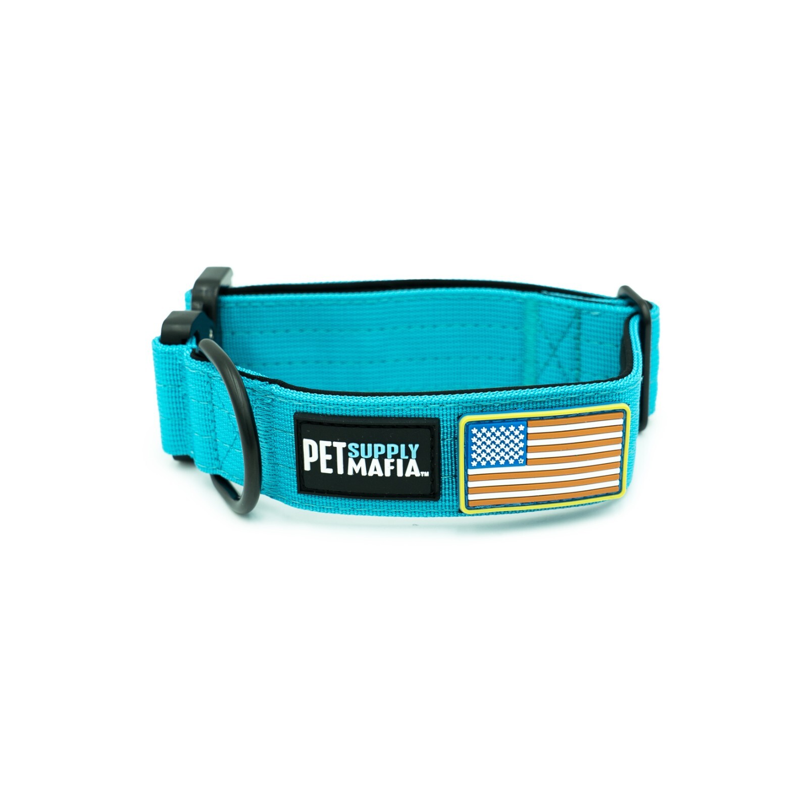 Tactical dog collar – 1.5in wide, Heavy duty with metal buckle USA flag – Blue,