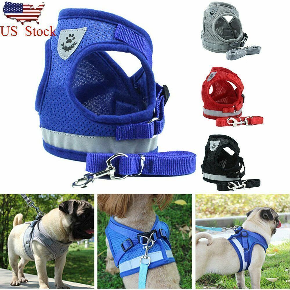 Dog Harness Chihuahua Pug Pet Control Mesh Walk Collar Vest Harnes and Leash Set