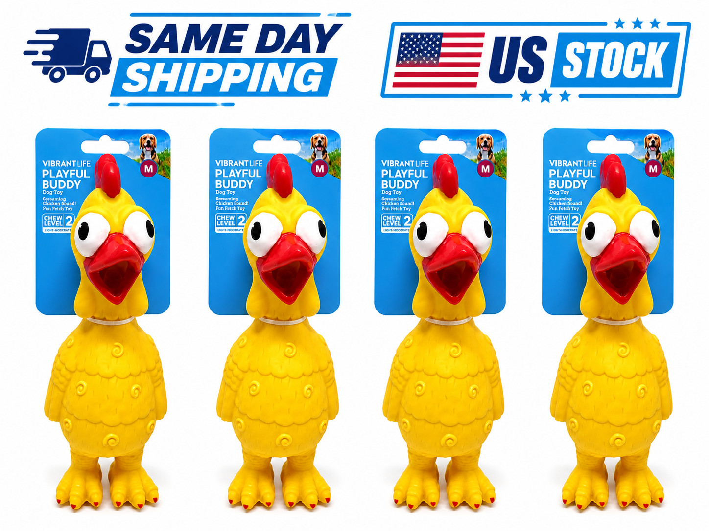 Vibrant Life Screaming Squeaky Chicken Dog Toy Chew Level 2 Medium Yellow Toy