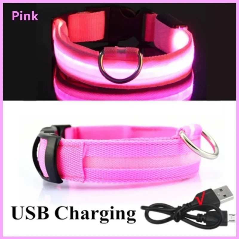 RECHARGEABLE LED PET GLOW COLLAR night safety adjustable flash light-up FOR dog