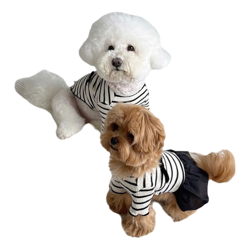 Puppy Spring Summer Short Sleeve Pet Striped Skirt Dog Fashion Clothes.