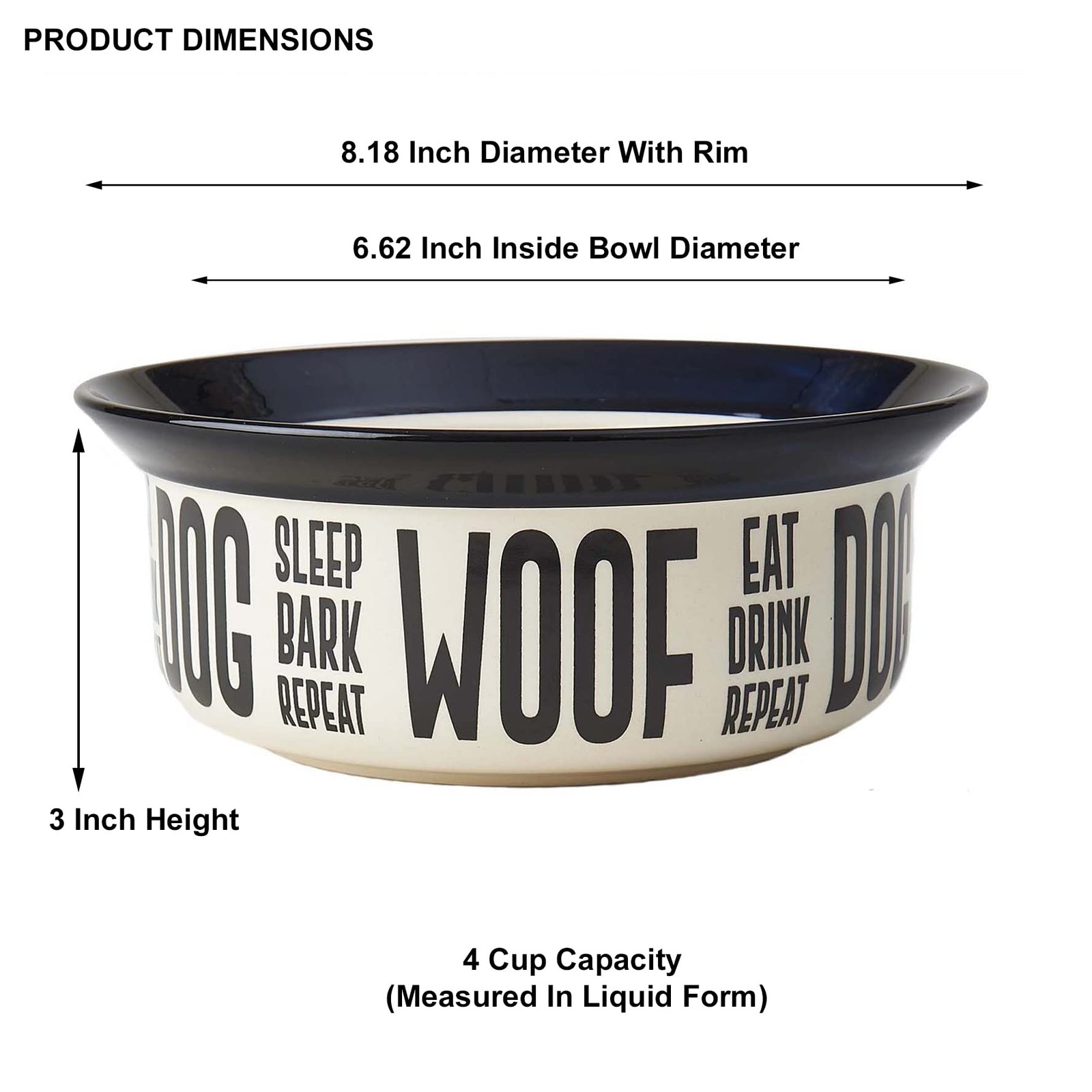 Dishwasher Safe Two-Tone Stoneware Dog Bowl 4-Cup for Medium and Large Pets