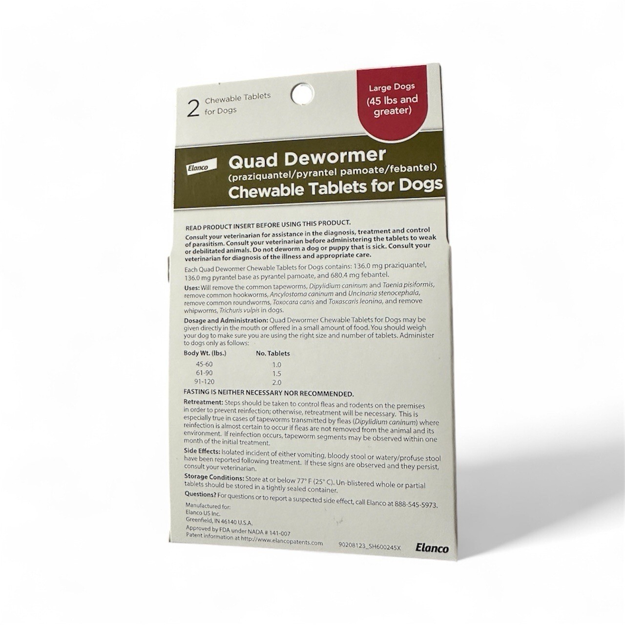 Elanco Quad Dewormer Chewable Tablet For Large Dogs 2 Chewable Tablets 3429