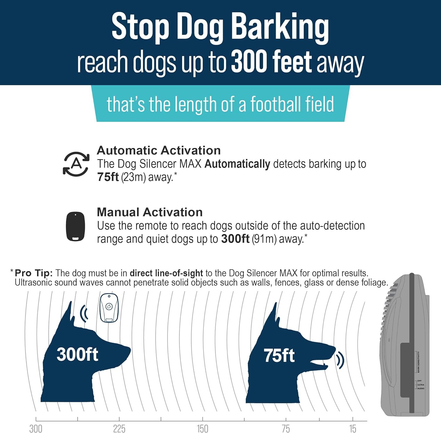 Dog Silencer® MAX No Shock Dog Trainer Ultrasonic Anti-Bark Up To 300 ft