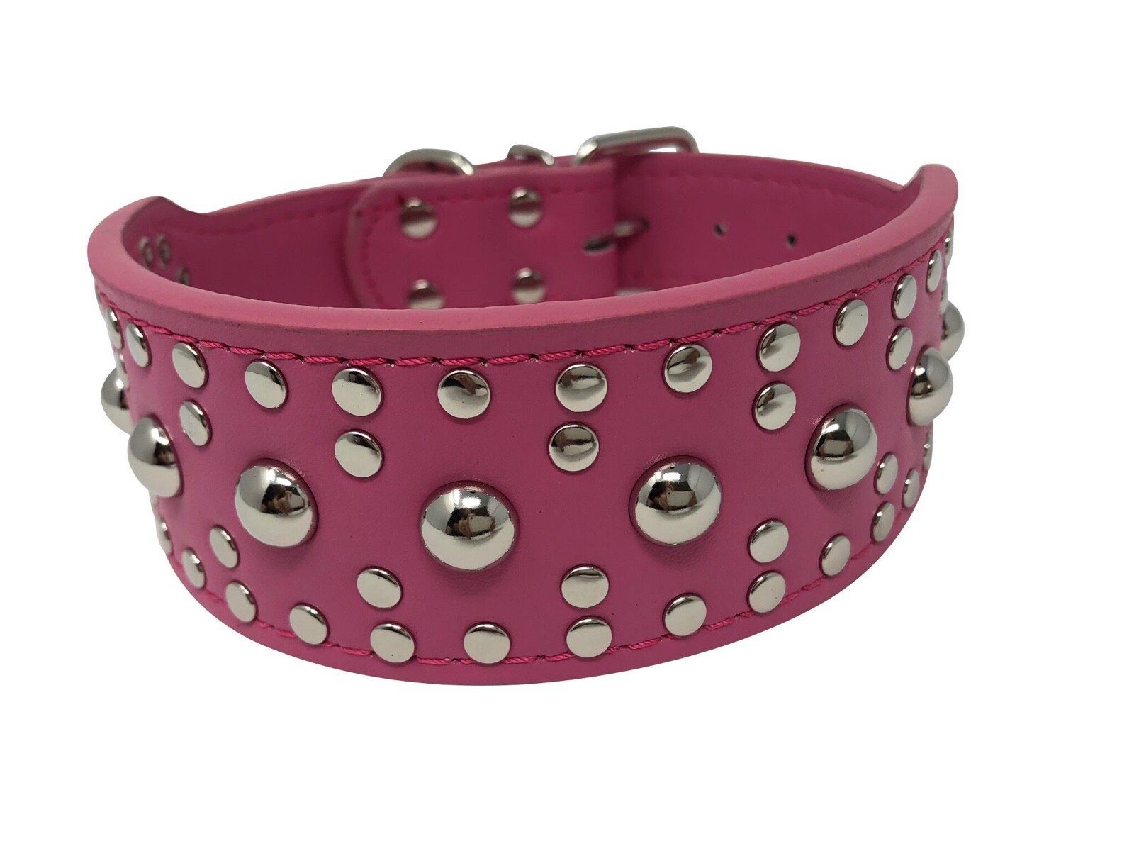Dog Collar Studded Rivet Adjustable Faux Leather 2″ wide S M L XL 13 Colors